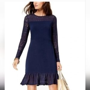 MICHAEL KORS Flounce Lace Navy Dress